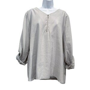 Chicos Silky Zip Front Tunic Top Modal Beachy Travel Office Gray Size 3/XL NWT*